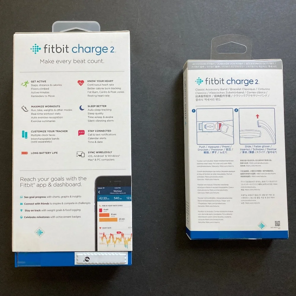 Fitbit Charge 2 Heart Rate & Fitness Wristband/Black Small/Extra Blue Band/EUC!!